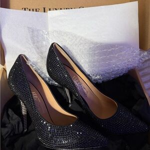 Ferragamo Black Rhinestone Heels